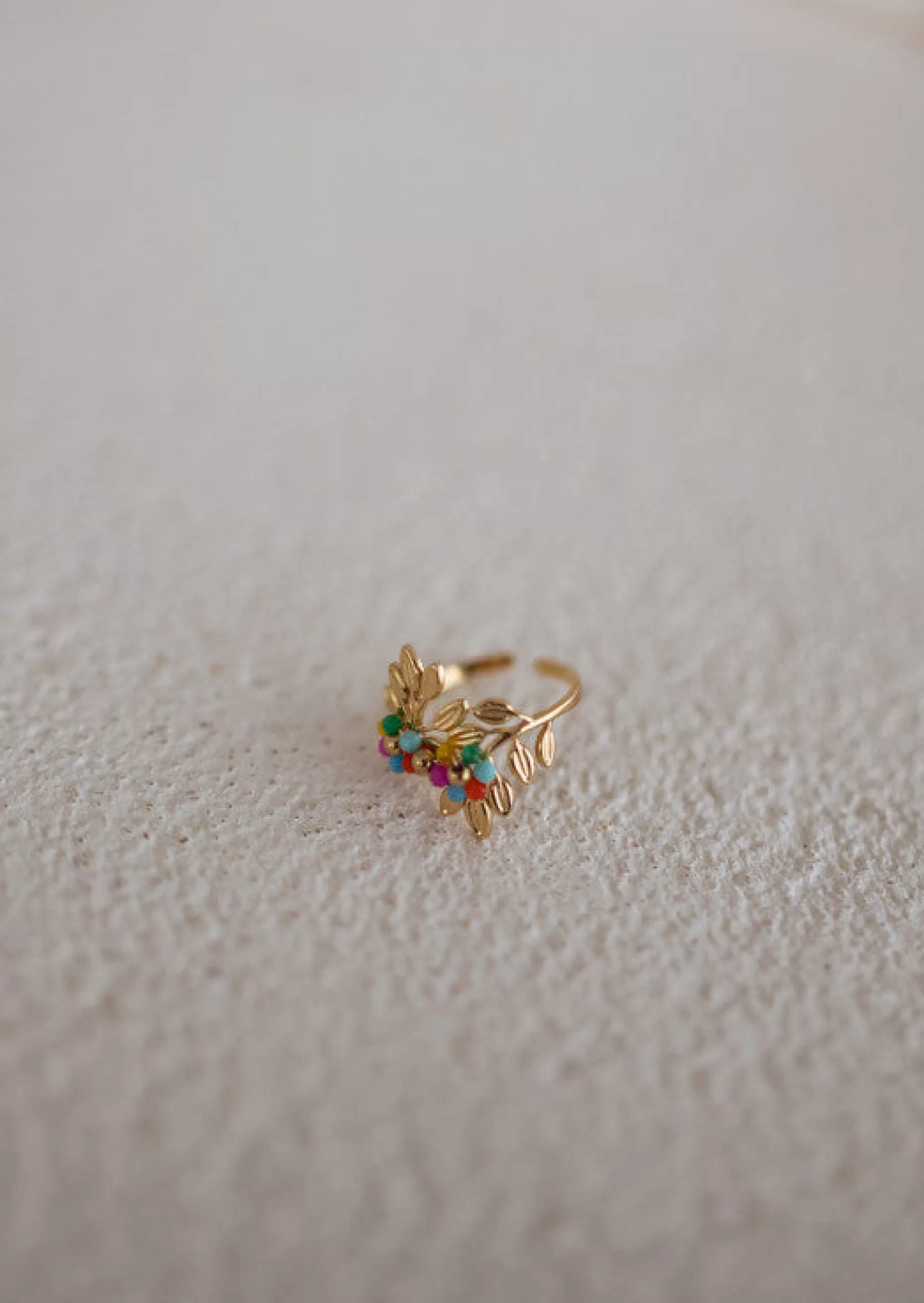 Best Bague Leaf Dorée | Perles Colorées | Easy Clothes Bagues
