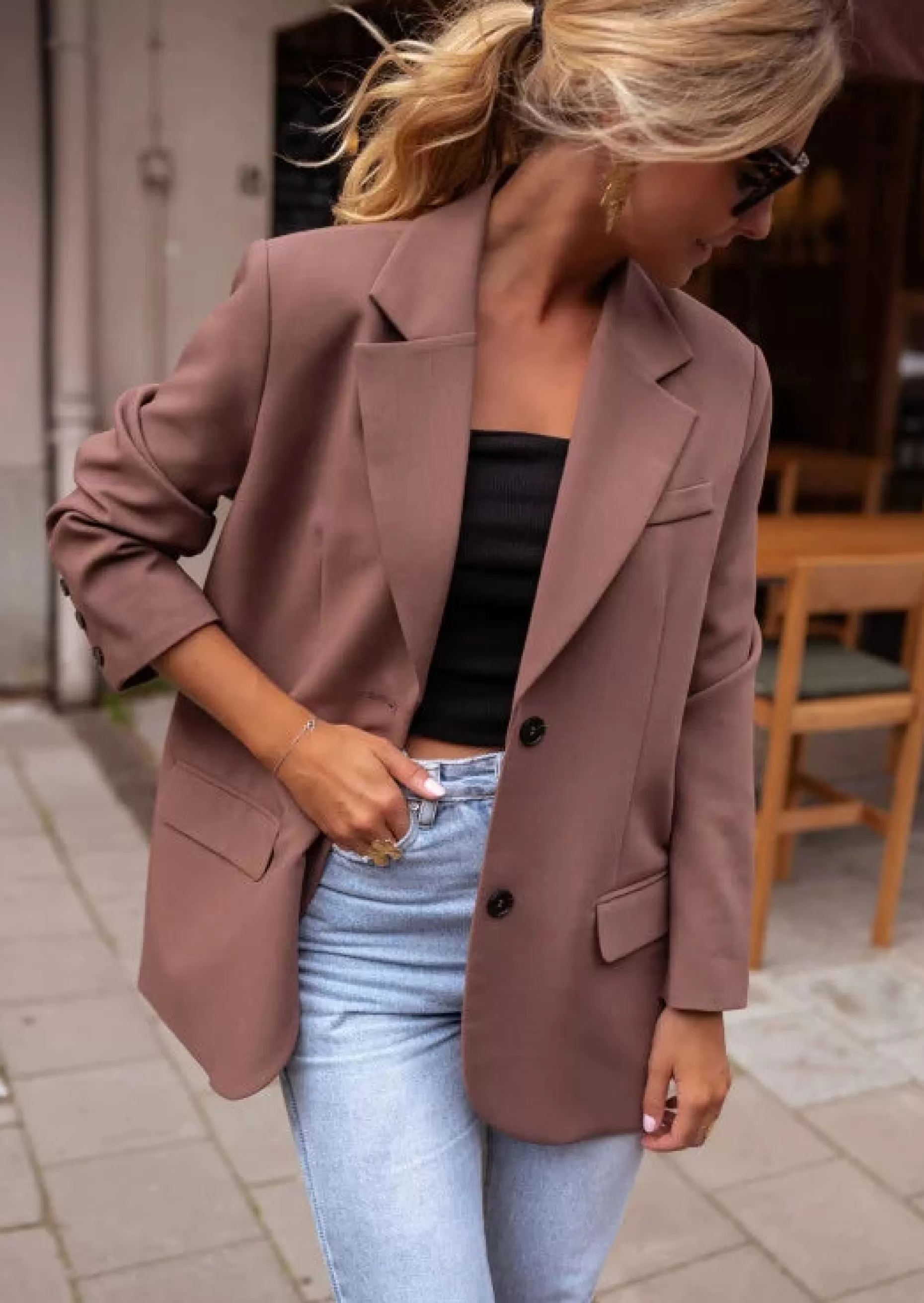 Store Blazer Lucia - Chocolat - Coupe Loose - ÉpaulettesEasy Clothes Femme Blazers