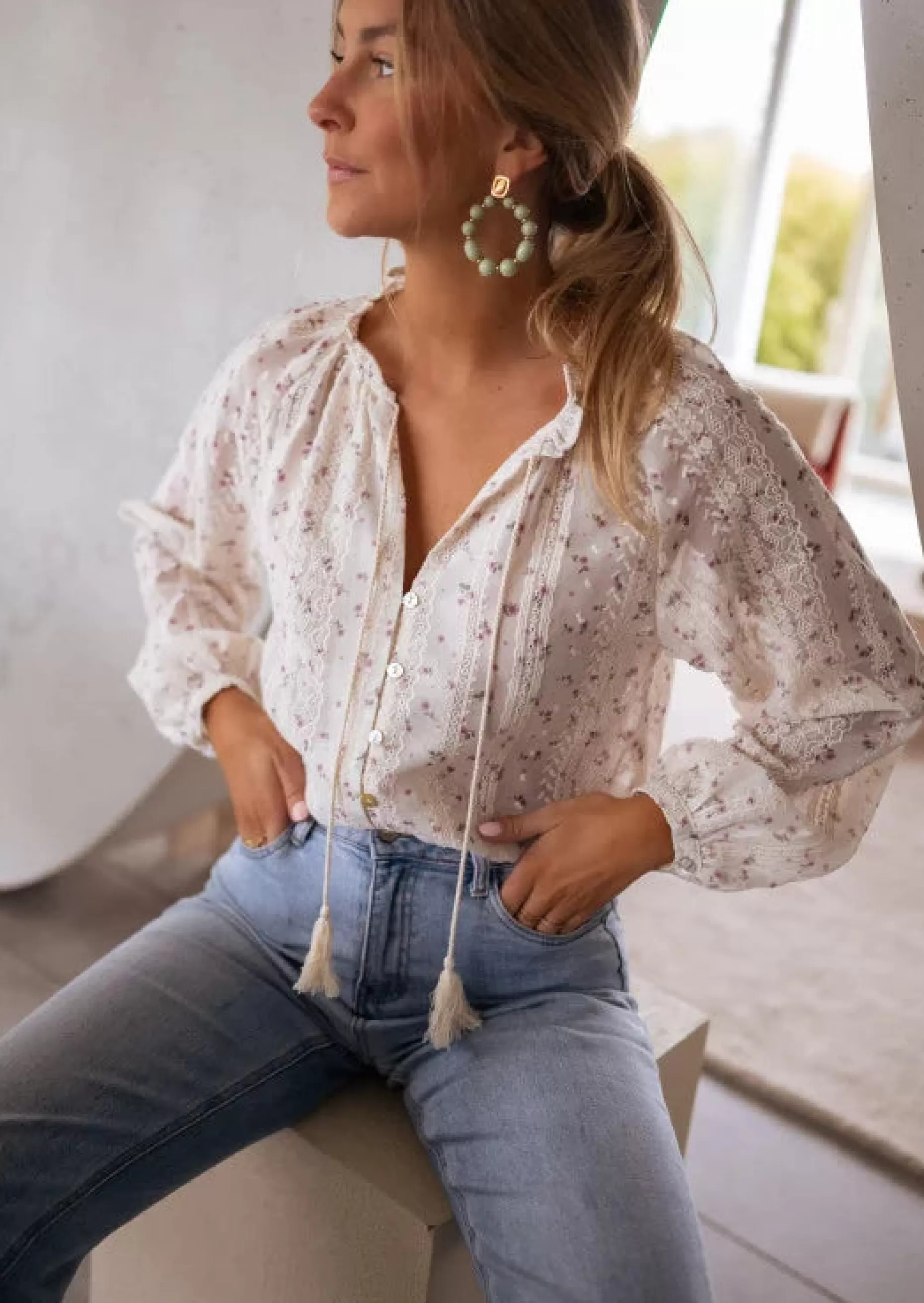 Cheap Blouse Aiden | Écrue & Fleurie | Easy Clothes Femme Chemisiers & Blouses