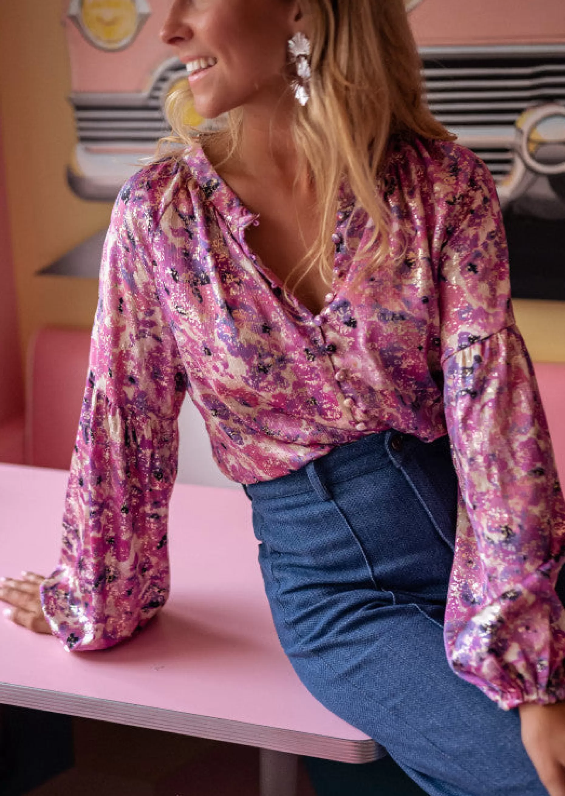 Online Blouse Jackson - Mauve à Motifs - Manches BallonsEasy Clothes Femme Chemisiers & Blouses