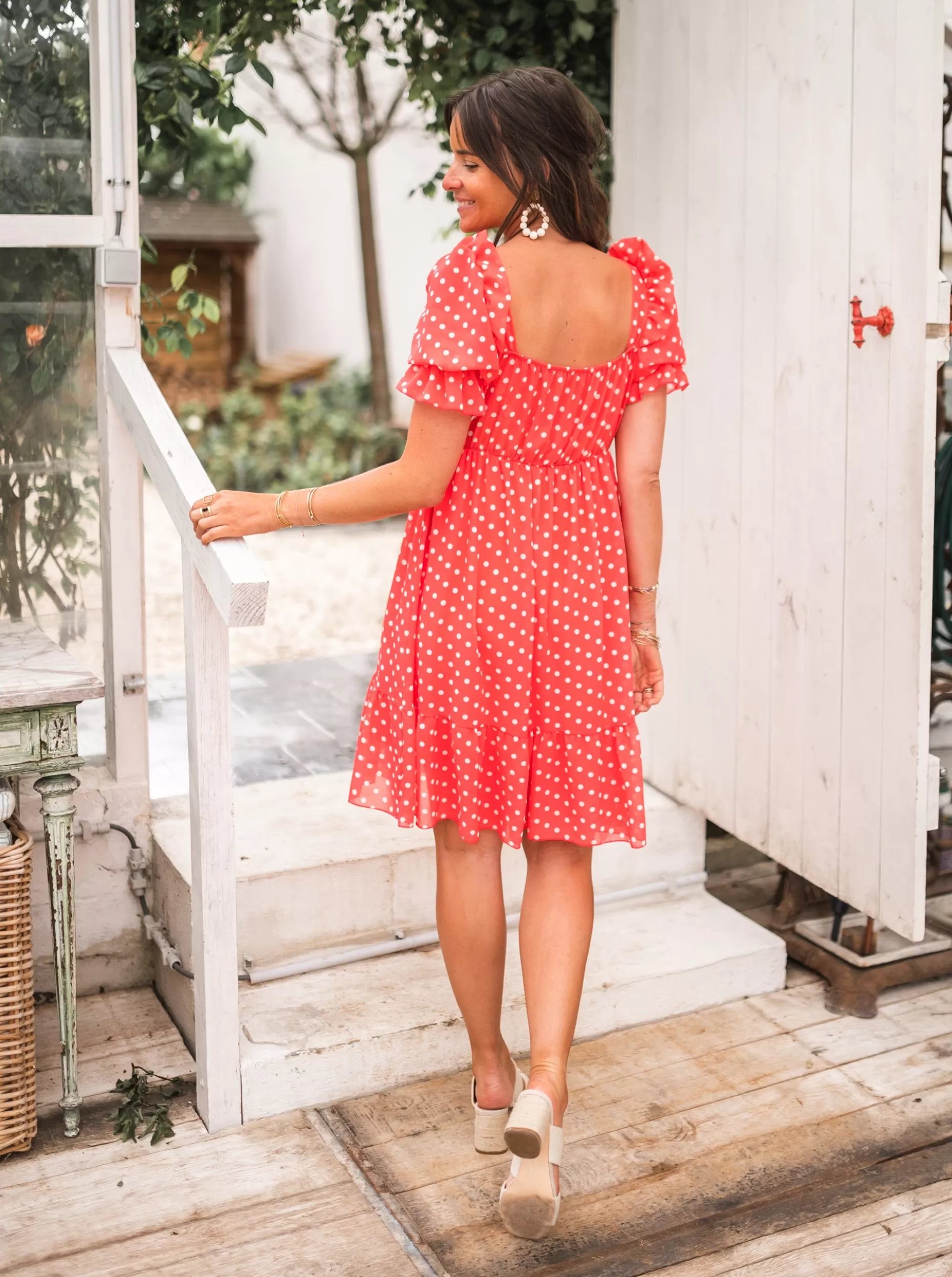 Outlet Robe Talou corail - à pois blancEasy Clothes Femme Robes