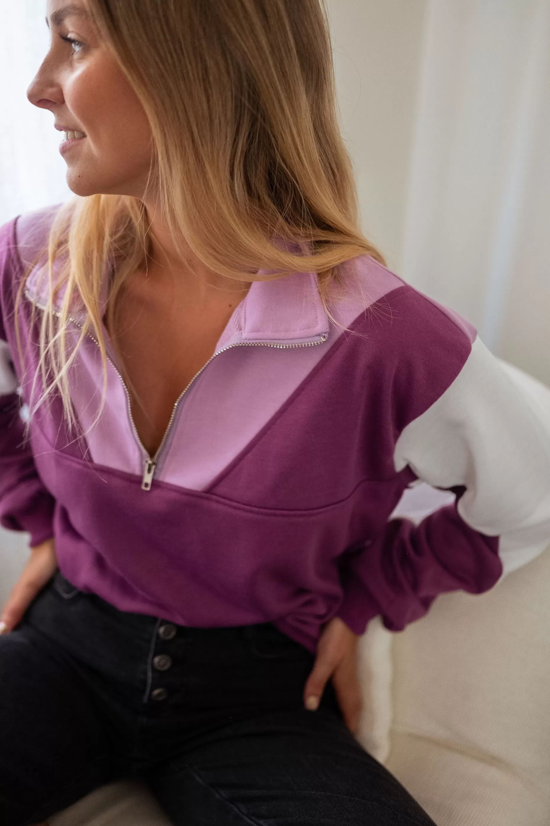 Online Sweat Elisabeth - mauve et écruEasy Clothes Femme Pulls & Gilets